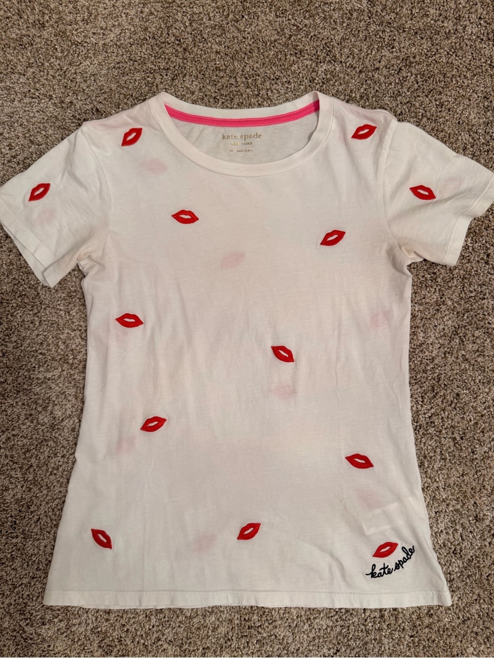 kate spade New York White Tee with Red Lip Print